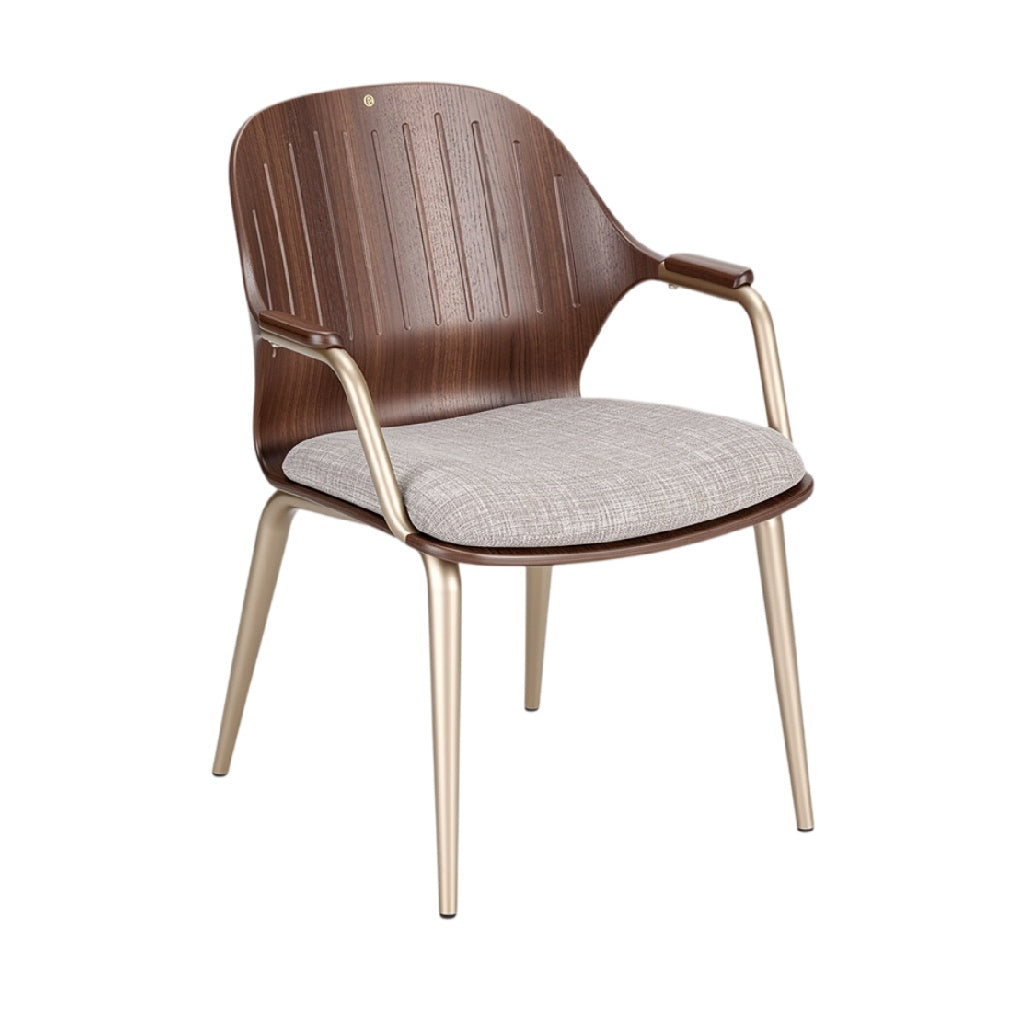 Chaise moderne en bois avec accoudoirs et rembourrage en tissu