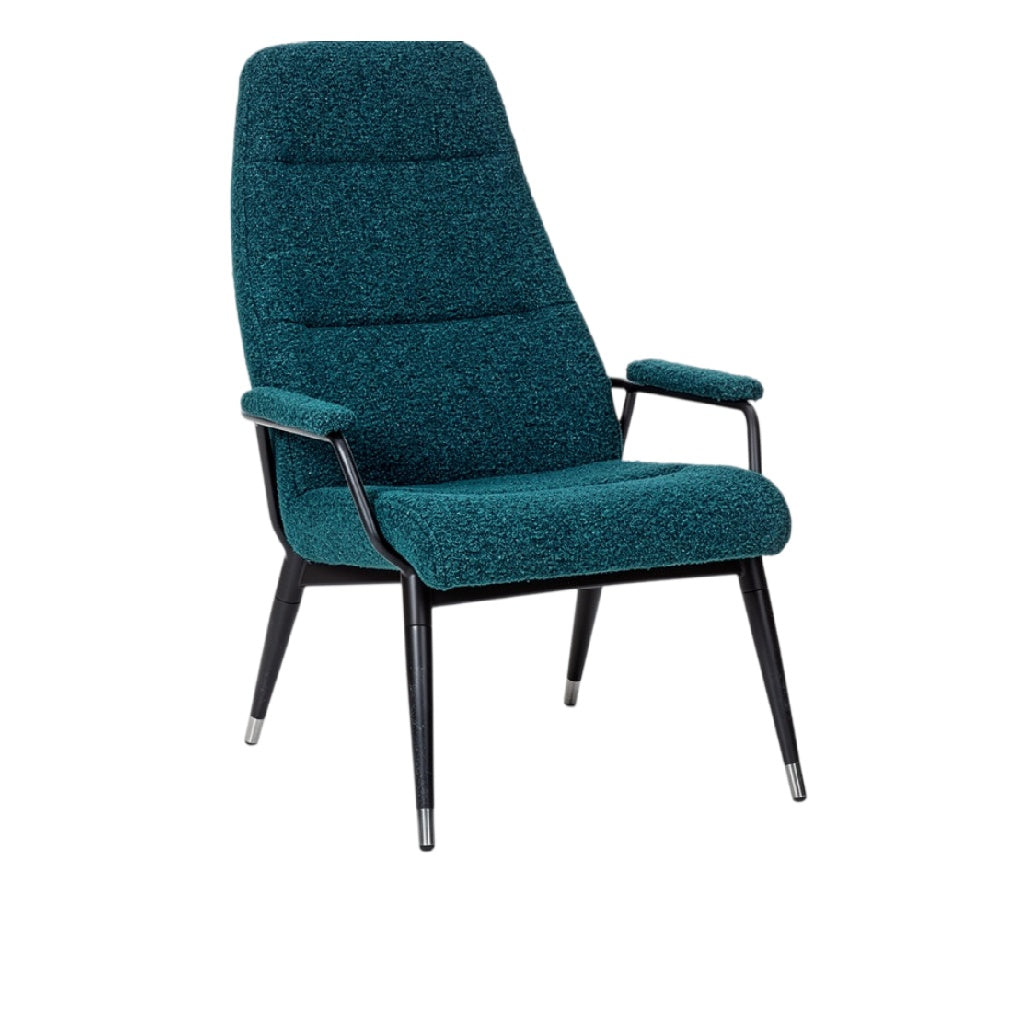 Fauteuil contemporain en tissu bleu canard avec structure métallique