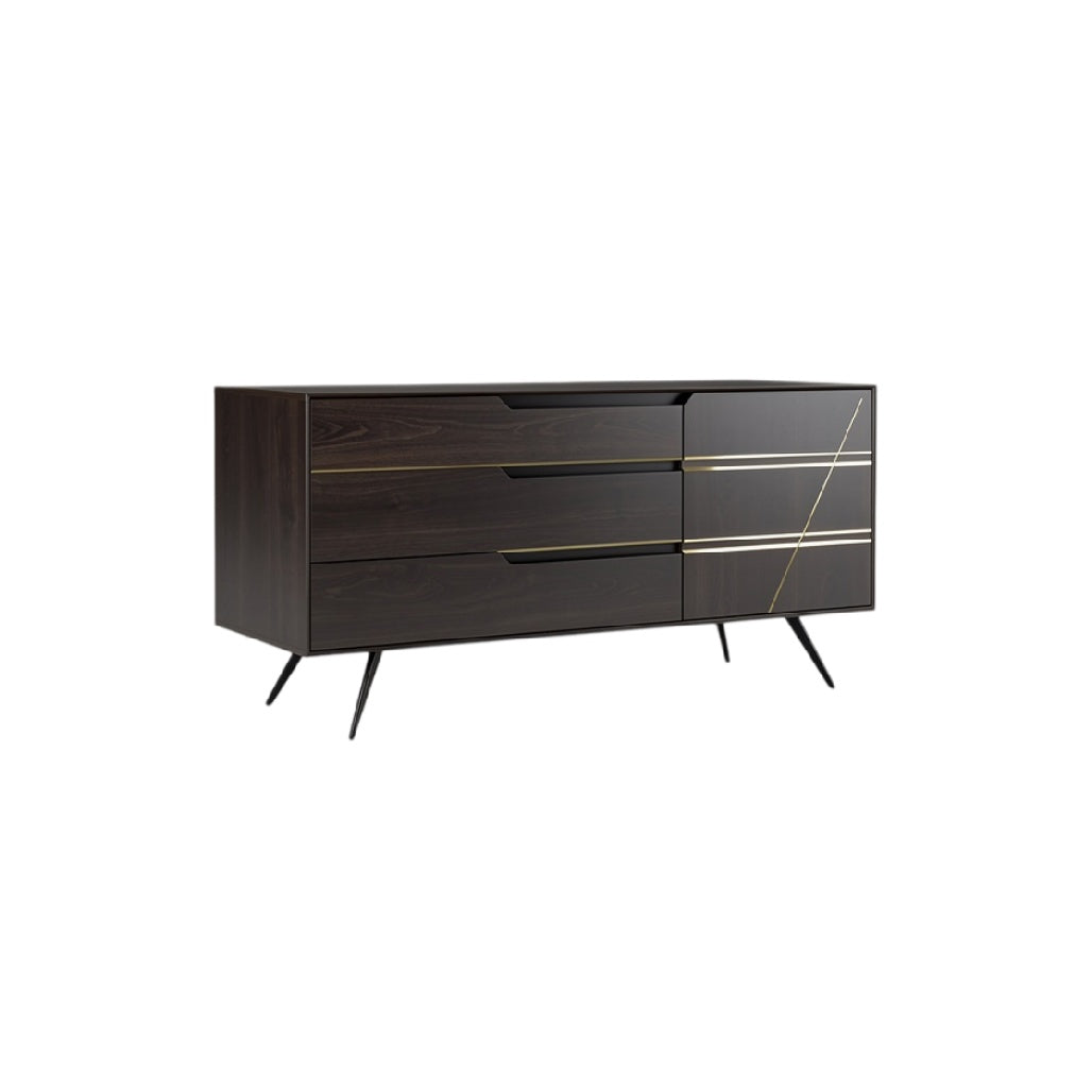 Commode moderne en bois avec finition sombre et pieds en métal