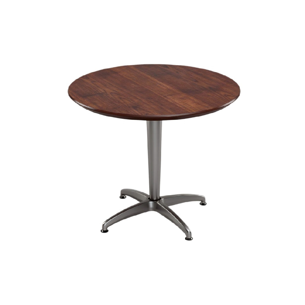 Table ronde en bois avec support en acier inoxydable